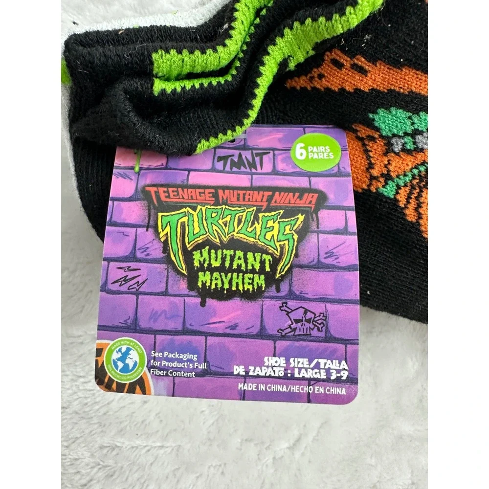 TMNT Mutant Mayhem Kids 6 Pack Low Cut Ankle Socks Large Shoe Size 3-9 New